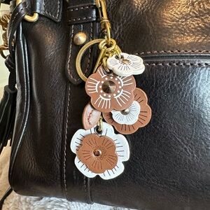 Brown Wooden Floral Bag Charm